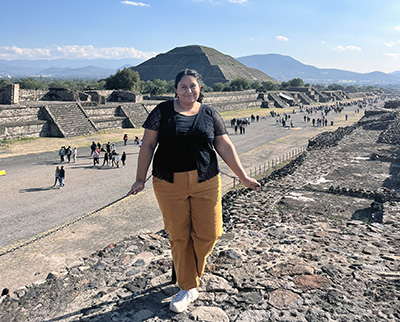 Karla standing in front of pyramids